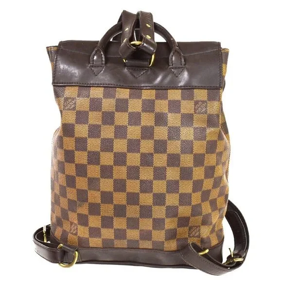 LOUIS VUITTON Logo Soho Backpack Bag Damier Ebene Leather Brown